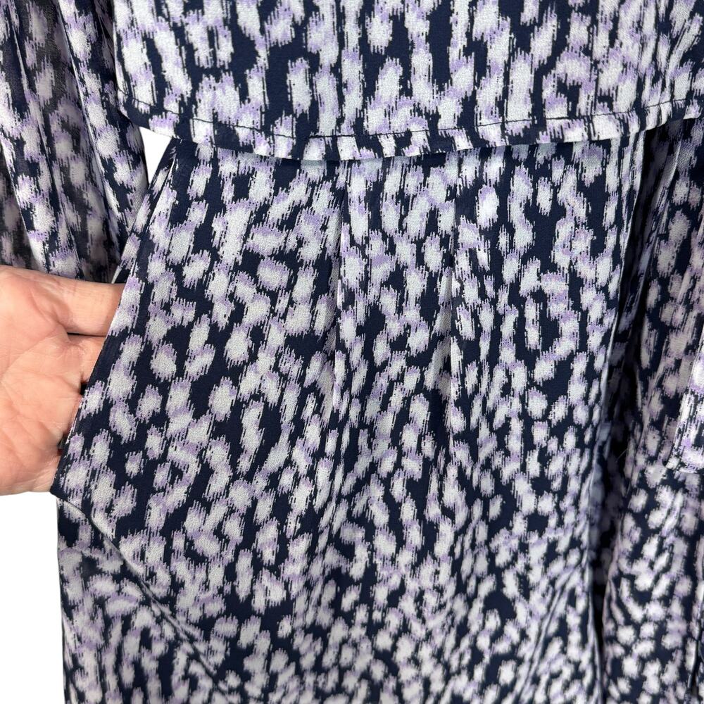 Michael Michael Kors Small Romper Ruffled Wrap Long Puff Sleeves Purple Abstract - Picture 6 of 10